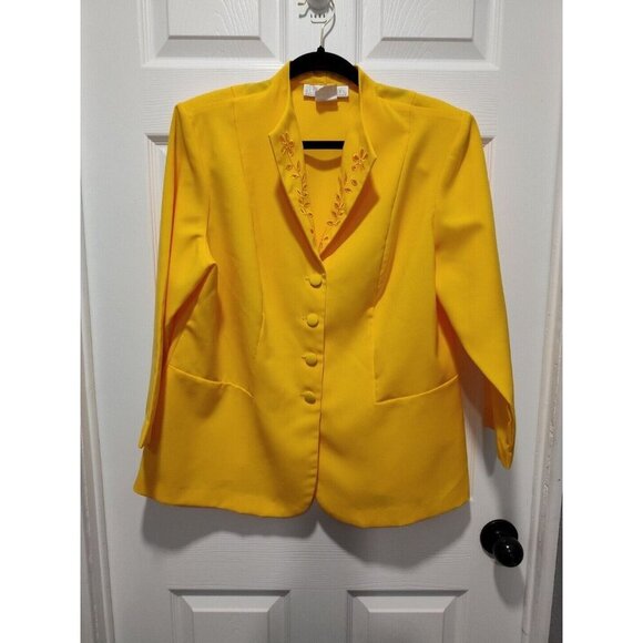Vintage Allison Woods Blazer Women's Button Yellow Suit Jacket Size 14W USA made - Picture 8 of 9